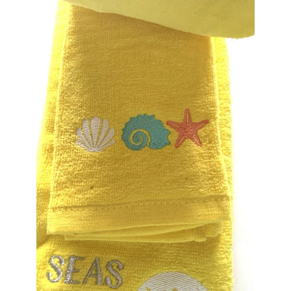Palm Tree Shells Embroidered Summer Yellow 2 Fingertip 1 Hand Seas The Days